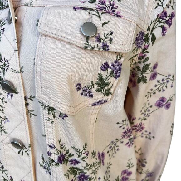 Candies denim jacket, stretch, soft, pink floral, women's size M - Picture 6 of 9